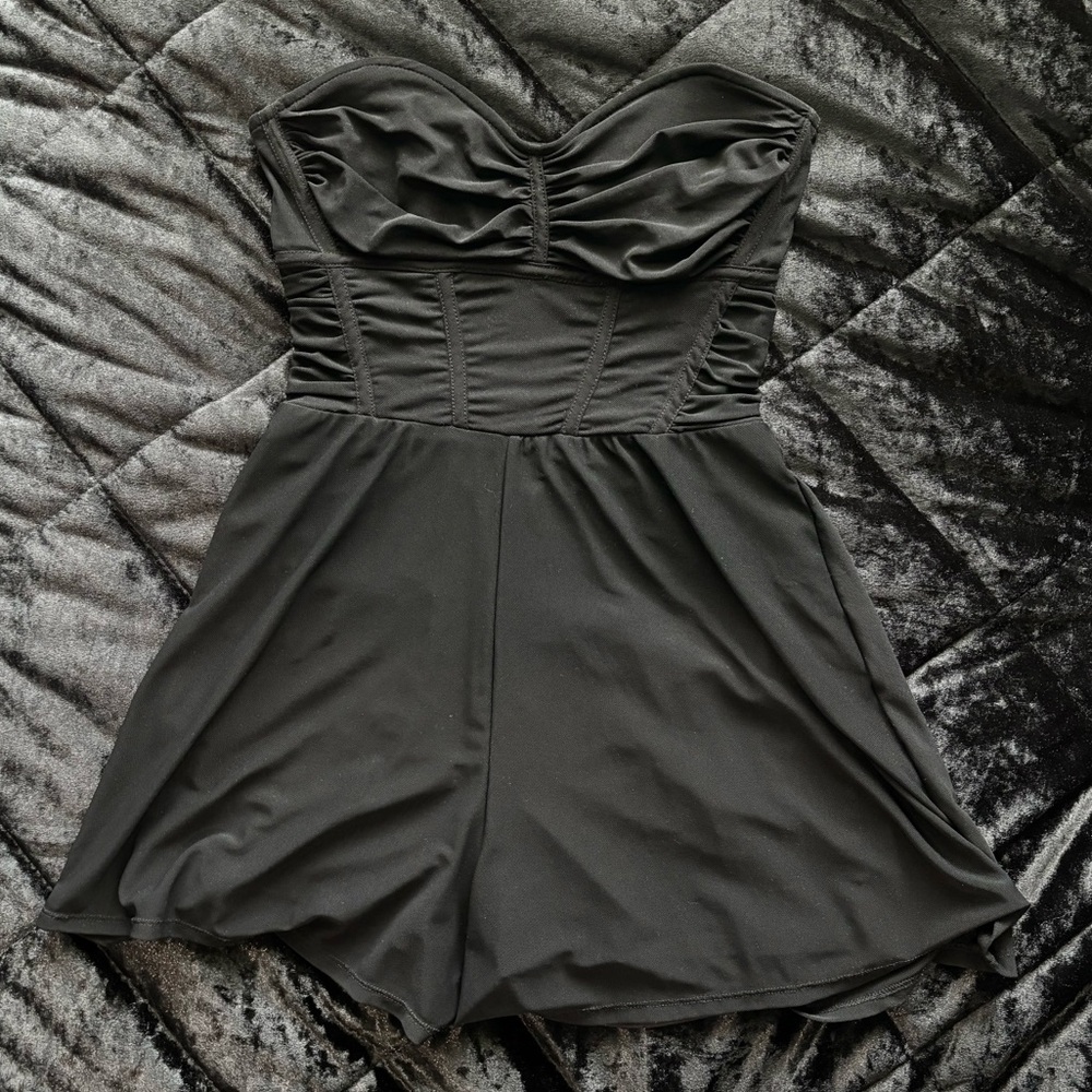 SOLD Urban Outfitters black strapless faux corset romper